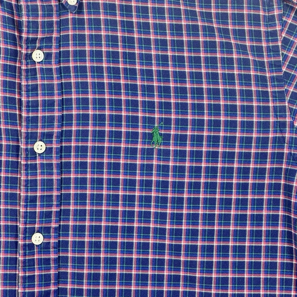 Polo Ralph Lauren Size L Green Navy Plaid Poplin‎ Long Sleeve Button Down Shirt